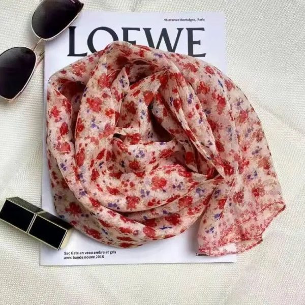 Foulard Fleuri Soie Rose