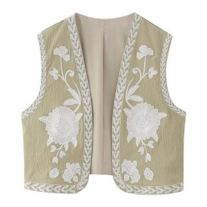 Gilet Fleuri Femme Epuré Beige Foncé