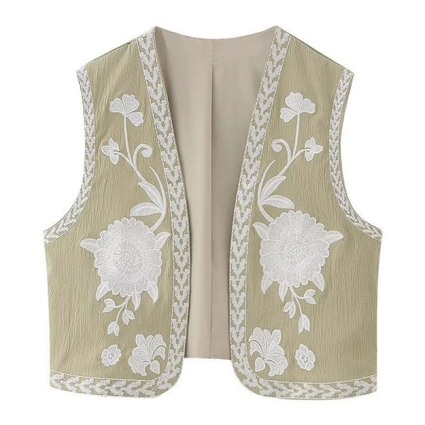 Gilet Fleuri Femme Epuré Beige Foncé