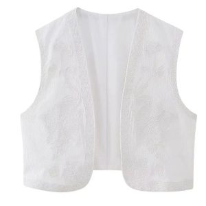 Gilet Fleuri Femme Epuré Blanc
