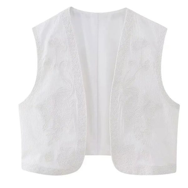 Gilet Fleuri Femme Epuré Blanc
