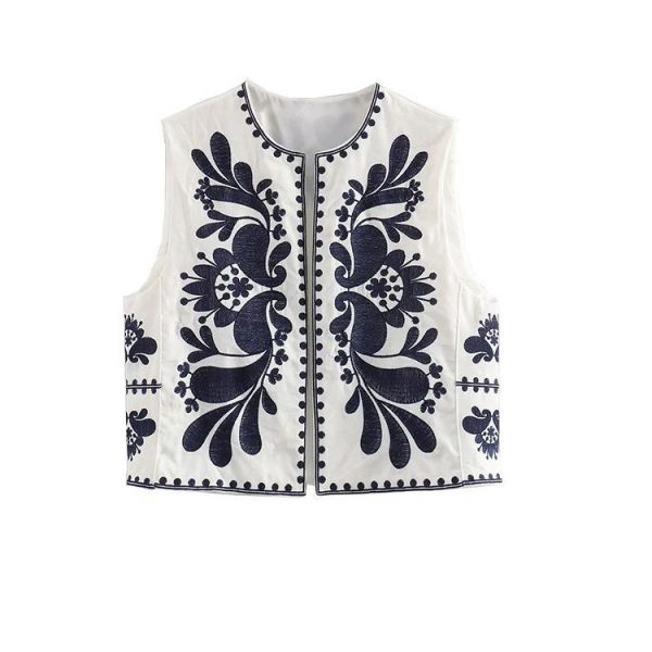 Gilet Fleuri Femme Vintage Blanc