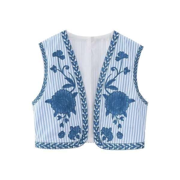 Gilet Fleuri Femme Vintage Bleu