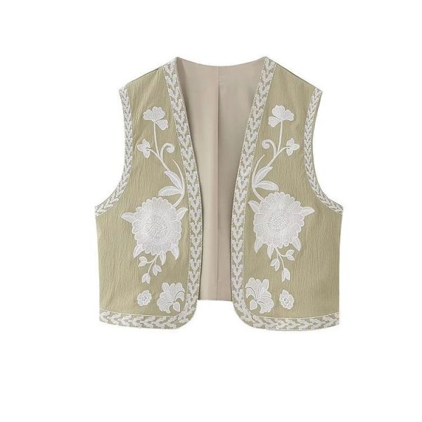 Gilet Fleuri Femme Vintage Jaune Pâle