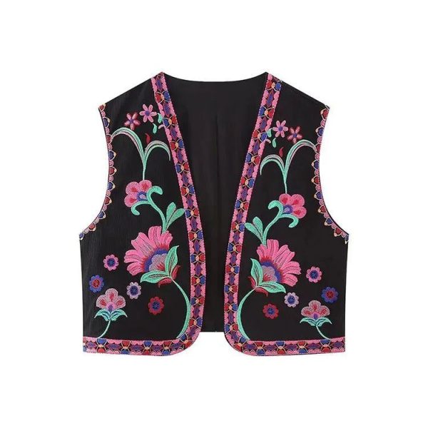 Gilet Fleuri Femme Vintage Noir