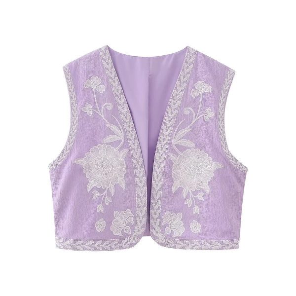 Gilet Fleuri Femme Vintage Violet