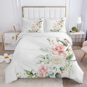 Housse De Couette Fleurie Blanche Rose