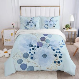 Housse De Couette Fleurie Bleu Epuré