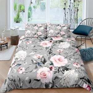 Housse De Couette Fleurie Gris Rose