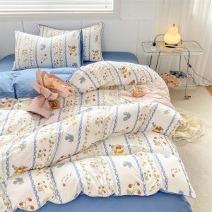 Housse De Couette Fleurie Retro Blanc