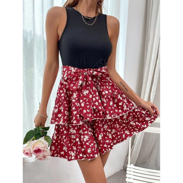Jupe Fleurie Elégante Rouge