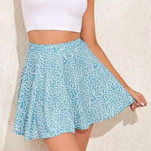 Jupe Fleurie Imprimer Fashion Bleu
