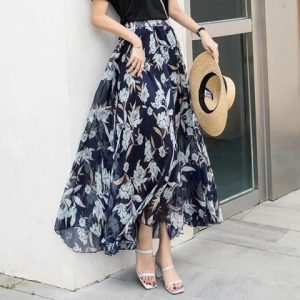 Jupe Fleurie Longue Bleu Marine