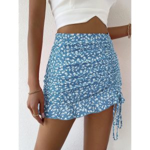 Jupe Fleurie Minimaliste Bleue