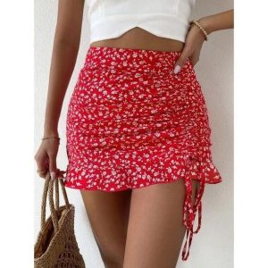 Jupe Fleurie Minimaliste rouge