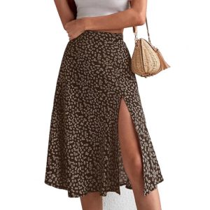 Jupe Fleurie Simple Epuré Brun