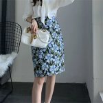 jupe longue fleurie bleue