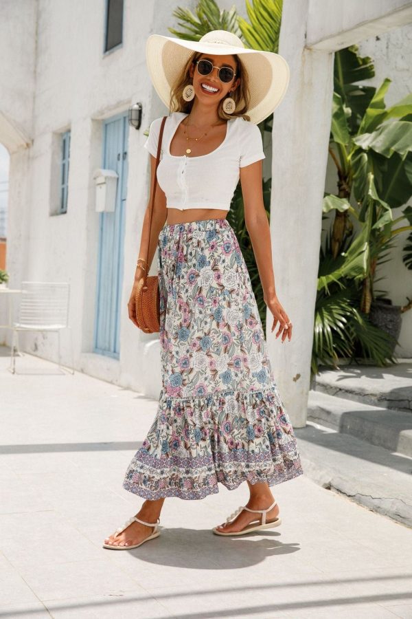 Jupe Longue Fleurie Bohème Floraison Blanche