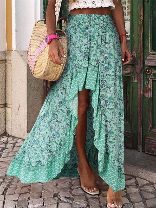 Jupe Longue Fleurie Bohème Plage Verte