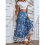 Jupe Longue Fleurie Bohème Vintage Bleue