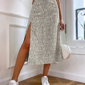 Jupe Longue Fleurie Européenne Brun Clair