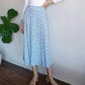 Jupe Longue Fleurie Fashion Bleue