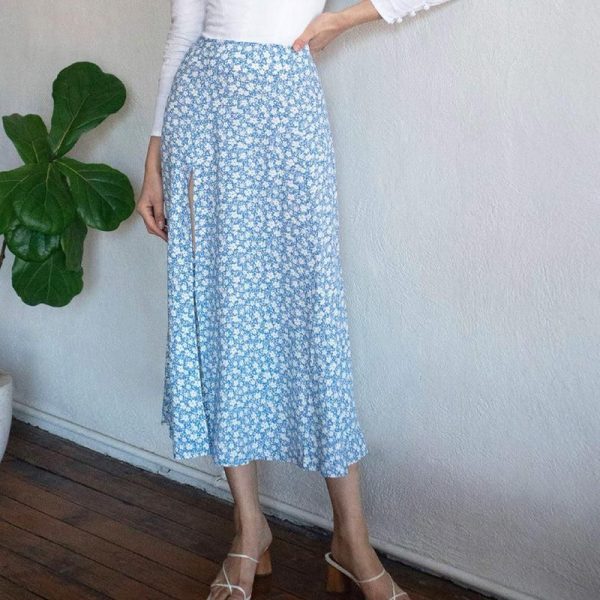 Jupe Longue Fleurie Fashion Bleue