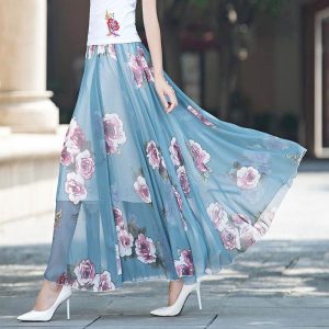 Jupe Longue Fleurie Retro Bleue