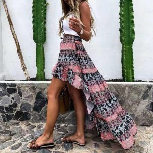 Jupe Longue Fleurie Style Bohème Epuré Noir