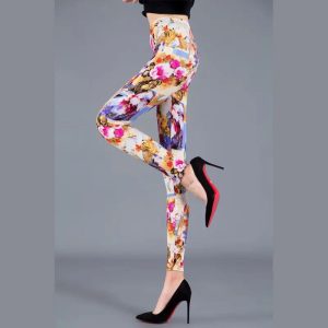 Legging Fleuri Femme Rose Coloré