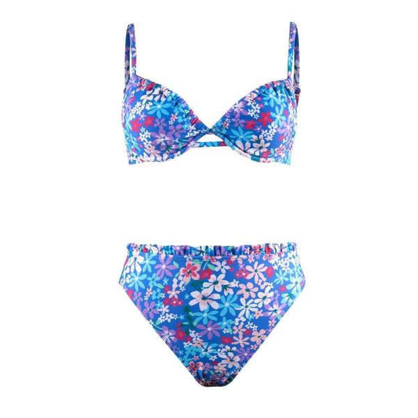 Maillot De Bain Fleuri Coloré Bleu