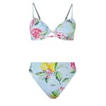 Maillot De Bain Fleuri Coloré Bleu Clair