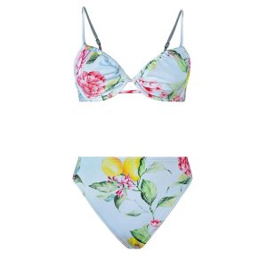 Maillot De Bain Fleuri Coloré Bleu Clair