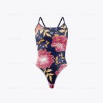 Maillot De Bain Fleuri Epuré Bleu Foncé
