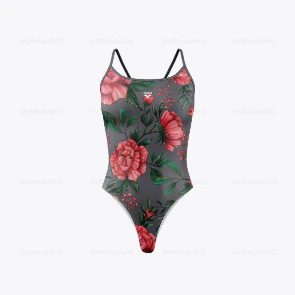 Maillot De Bain Fleuri Epuré Rose