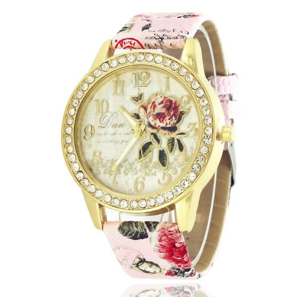 Montre Fleurie Rose Brillante