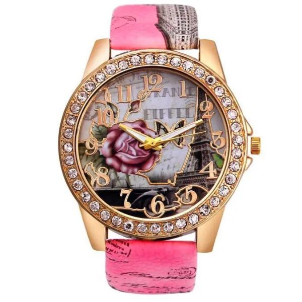 Montre Fleurie Rose Epuré