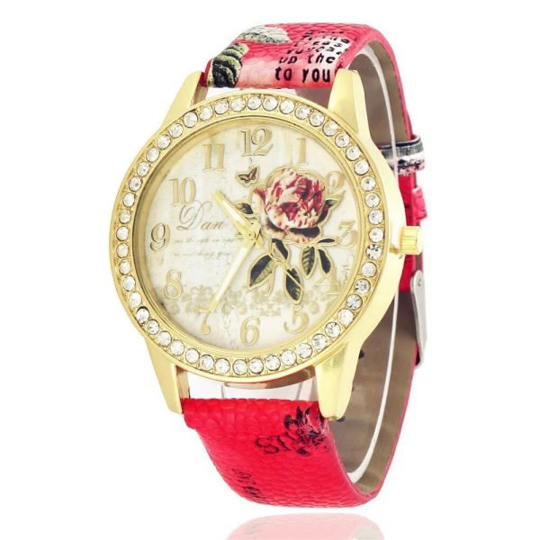 Montre Fleurie Rose-Rouge