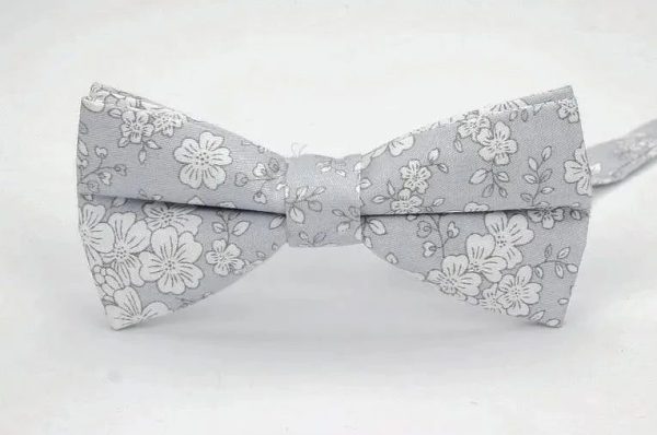 Noeud Papillon Fleuri Gris