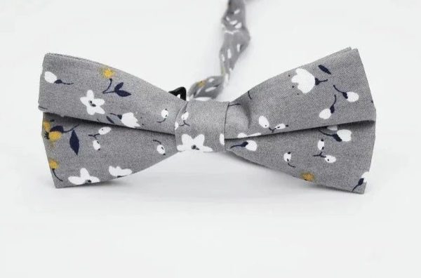 Noeud Papillon Fleuri Gris Classe