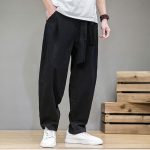 pantalon homme en lin élastique couleur noir