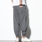 pantalon homme en lin rayé gris