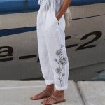 Pantalon Lin Femme Classe Fleur Réaliste