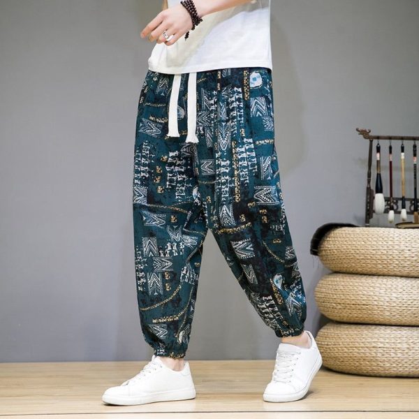 Pantalon Lin Homme Chinois Bleu