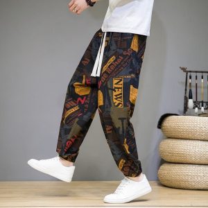 Pantalon Lin Homme Chinois Noir-Jaune