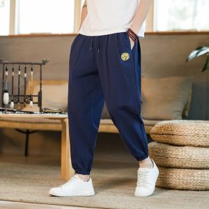 Pantalon Lin Homme Décontracté Bleu