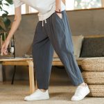 Pantalon Lin Homme Droit Gris