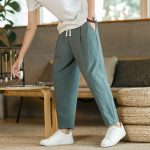 pantalon lin homme droit vert