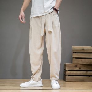 Pantalon Lin Homme Elastique Beige