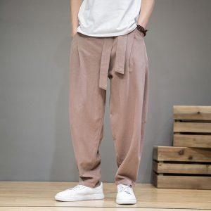 Pantalon Lin Homme Elastique Café